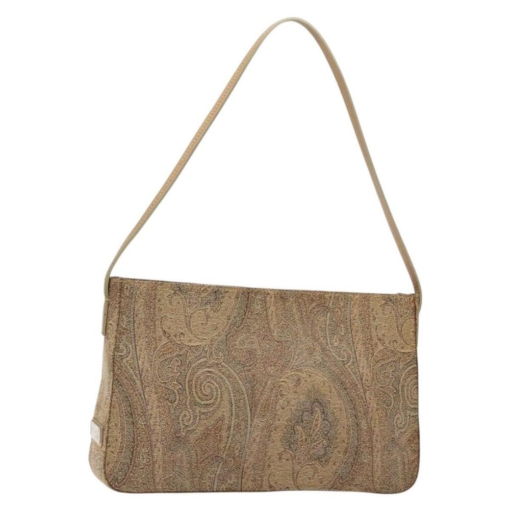 Authentic ETRO Paisley Shoulder Bag Canvas Beige